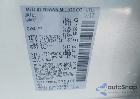 2014 Infiniti Qx60 z USA, uszkodzony, nr VIN 5N1AL0MM5EC518356